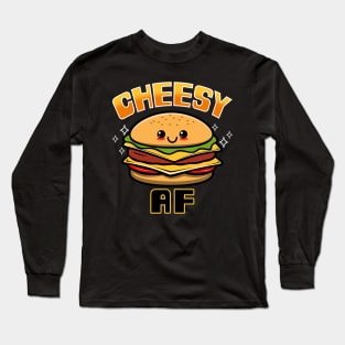 Cheesy AF Funny Cute Kawaii Junk Food Hamburger Cartoon Long Sleeve T-Shirt